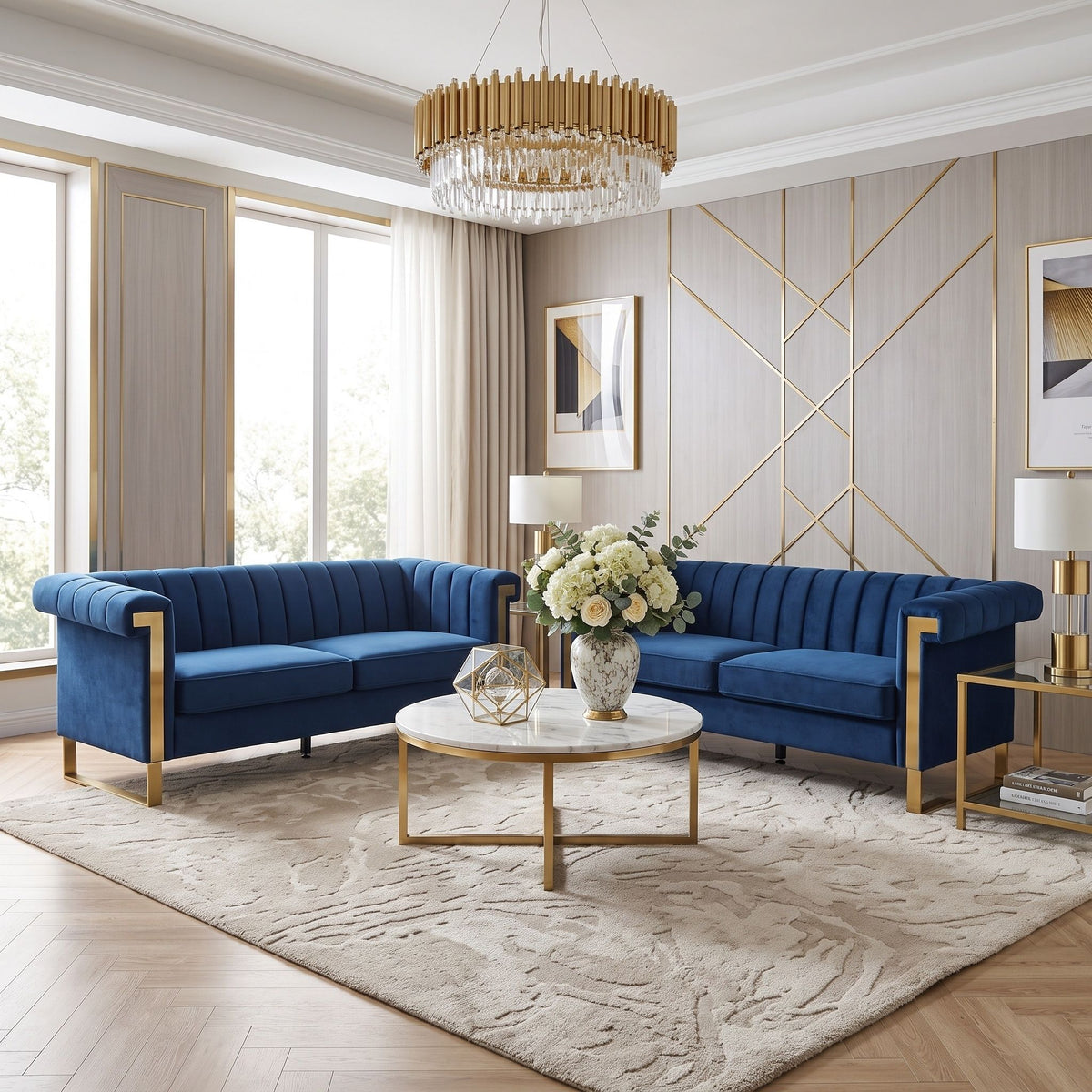 2 Piece Sofa Set With Tufted Back And Deep Seating