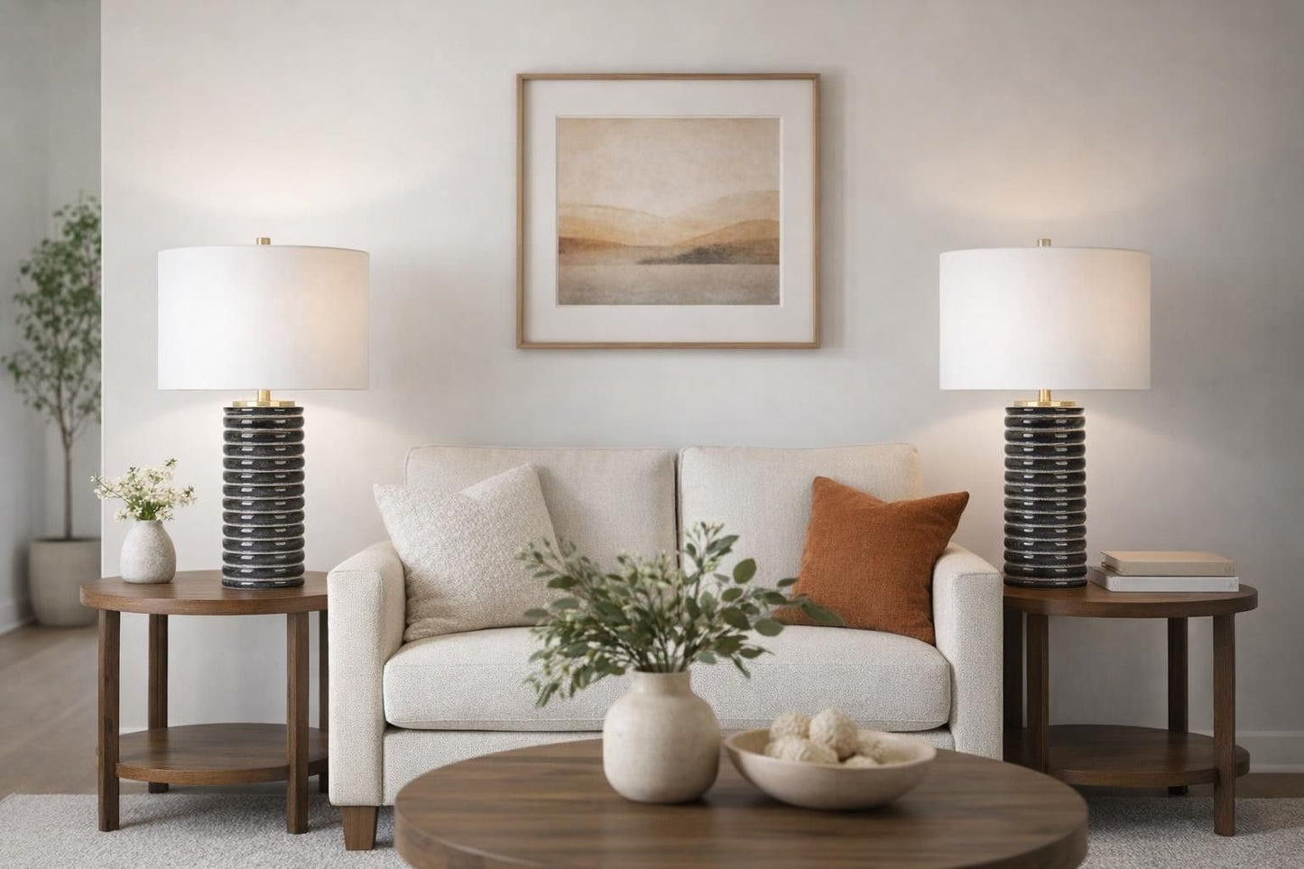 Ripple Charcoal Ribbed Ceramic Table Lamp (Set of 2) - Speckled Charcoal