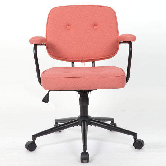 Button Mid Back Swivel Desk Chair With Curved Armrest - Pink
