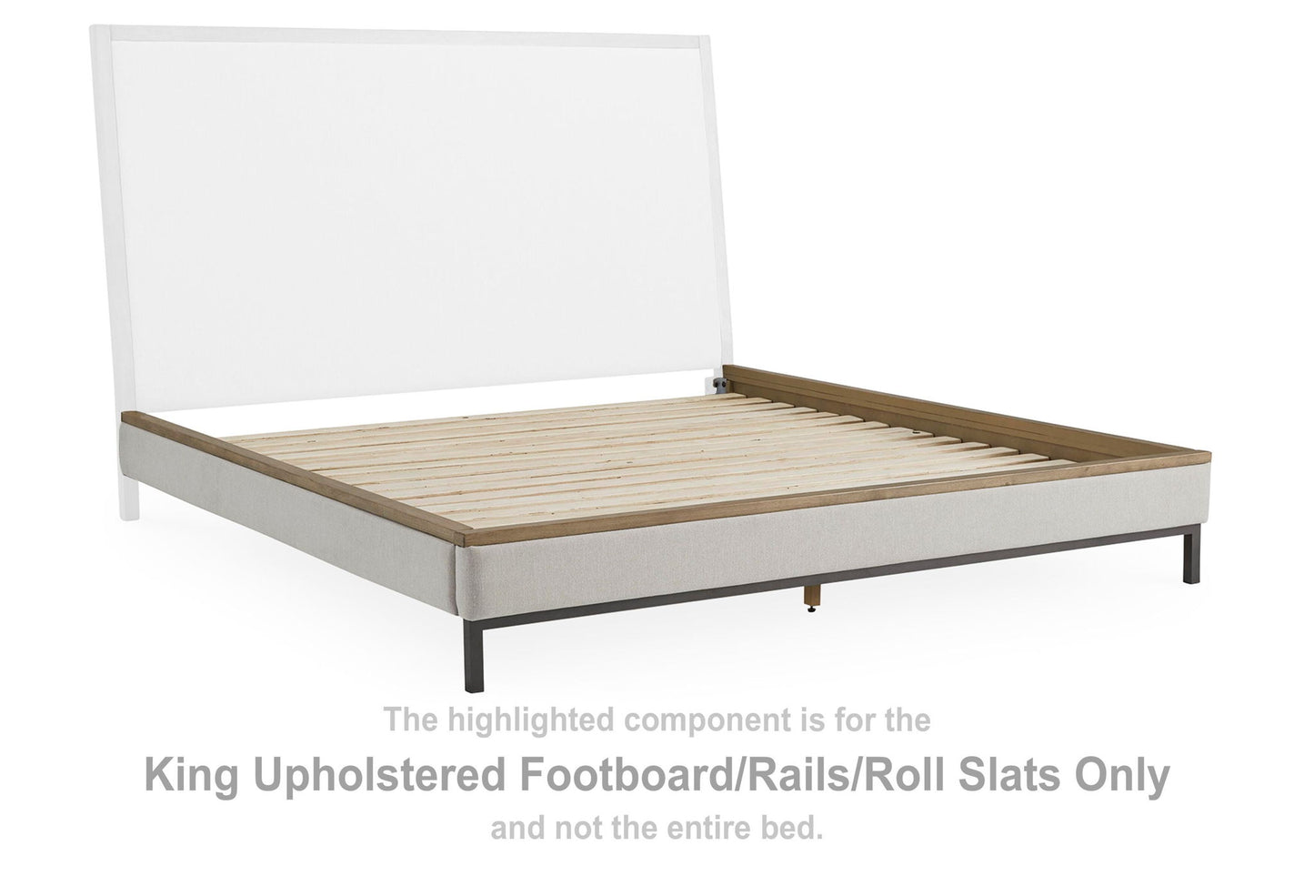 Tomtyn - King Upholstered Footboard/Rails/Roll Slats - Light Brown