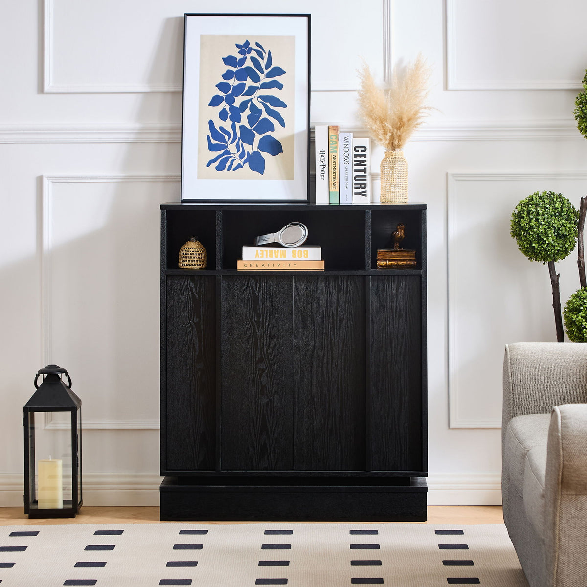 Fluted Sideboard Buffet Cabinet With 2 Doors And Adjustable Shelf, Storage Cabinet For Entryway