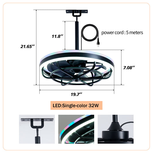 Ceiling Fan Light LED Light Source And Remote Control, 3000 - 6500K Dimmable LED Fan Light, 6 Speeds, For Living Room - Matte Black