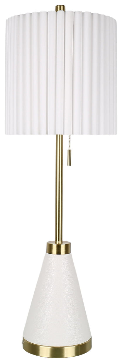 Gilded Cadence - 32 X 11 - Metal Buffet Lamp (Set of 2) - Textured White Pu Leather, Soft Gold