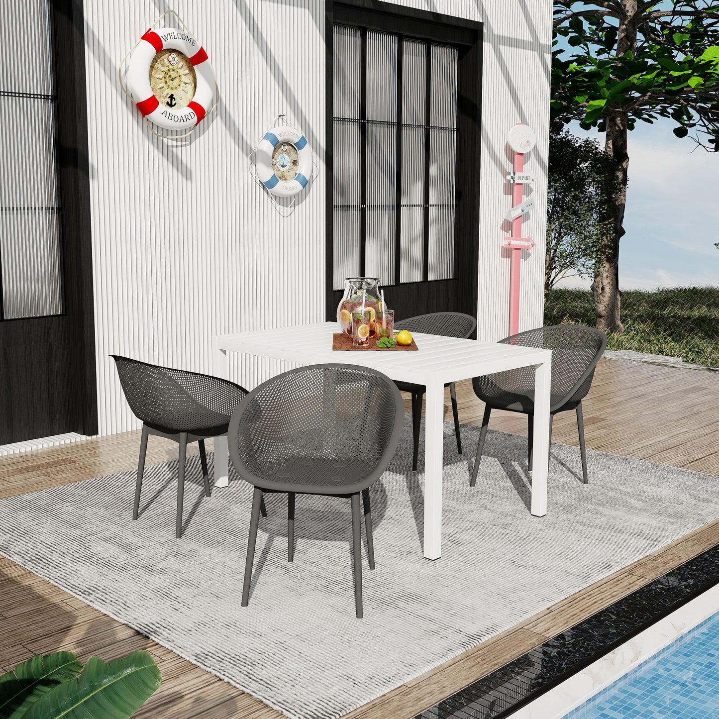 4 Pack Lounge Chair Set With Long Table