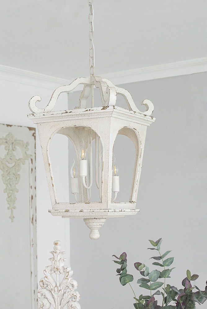 4 Light Wood Chandelier, Hanging Light Fixture With Adjustable Chain For Kitchen, Bulb Not Included - Cream White