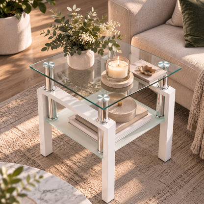 Modern Tempered Glass Tea Table, End Square Table For Living Room