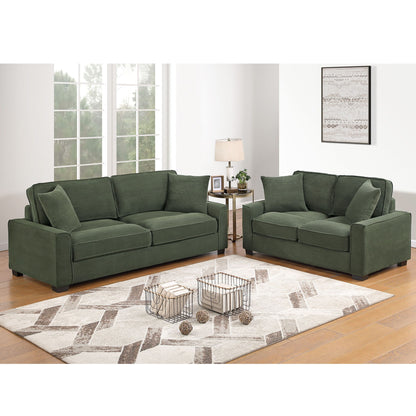 Sofa & Loveseat 2 Piece Set With Accent Pillows - Forest Green