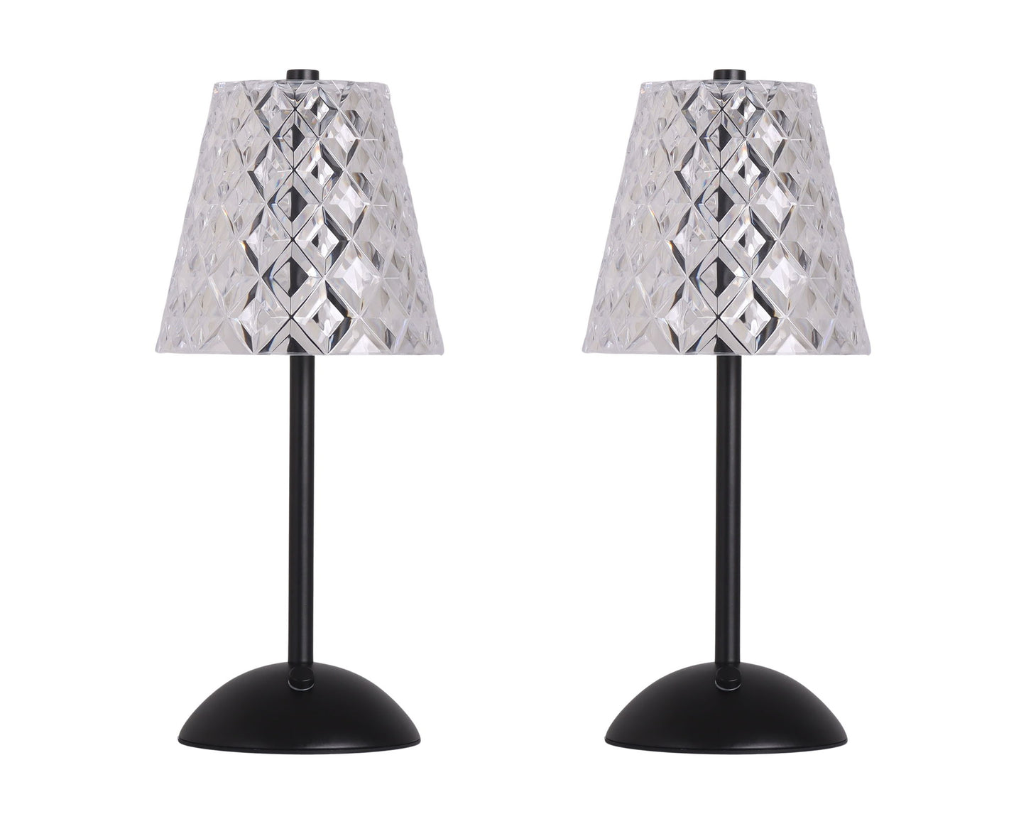 "Crystal Radiance I" Rechargeable LED Metal Accent Lamp (Set of 2) - Matte Black / Clear Gray