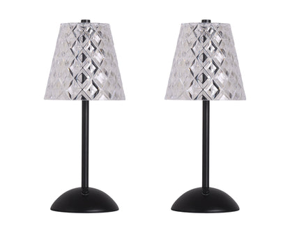 "Crystal Radiance I" Rechargeable LED Metal Accent Lamp (Set of 2) - Matte Black / Clear Gray