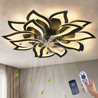 Ceiling Fan With Remote Control And Lights, 6 Speeds, 3 Color Temperatures, Low Profile Flush Mount