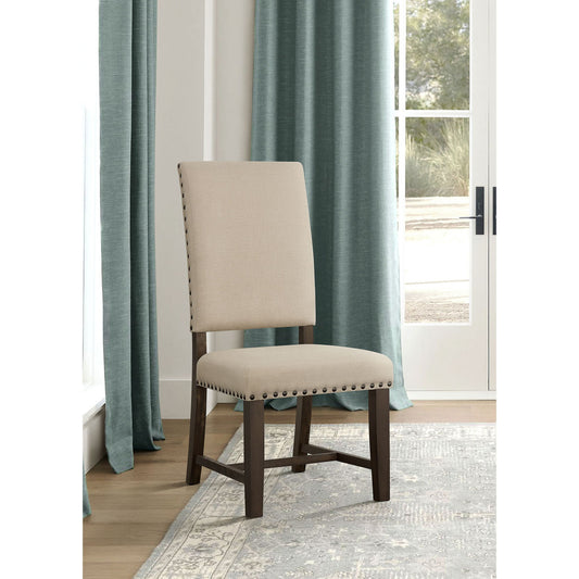 Upholstered Side Chair With Nailhead Accents (Set of 2) - Beige