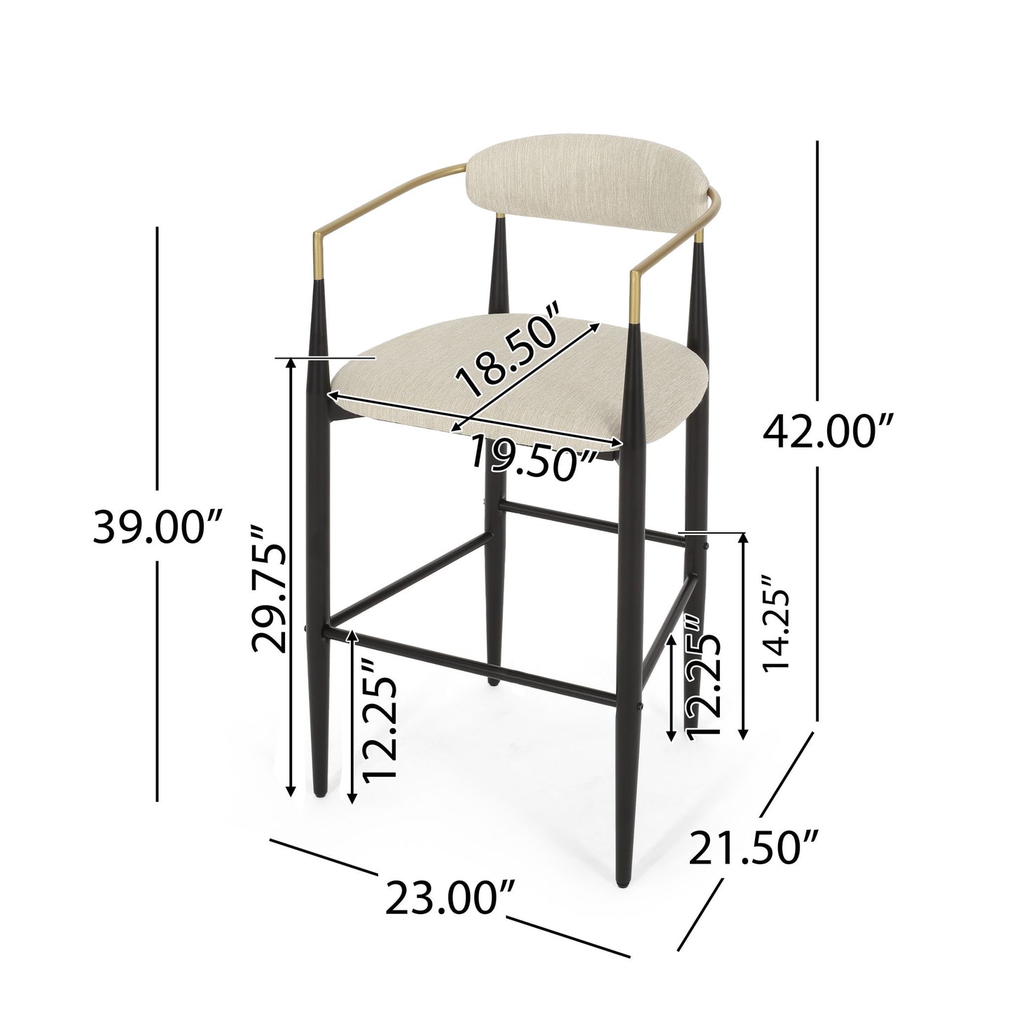 Upholstered Bar Stools With Backs For Kitchen Island (Set of 2)