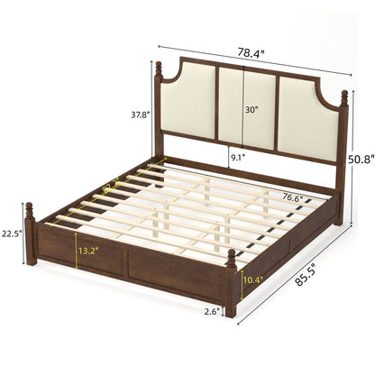 Farmhouse Platform Bed Frame & Tall Upholstered Headboard