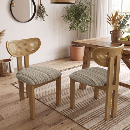 Striped Upholstered Rattan Back Dining Chairs (Set of 2)