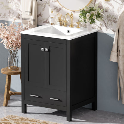 Bathroom Vanity With Integrated Undermount Ceramic Sink, 2 Doors And 1 Drawer, Soft Close Hinges