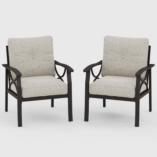 All-Weather Armchairs With Cushions, Modern Sculptural Design (Set of 2)