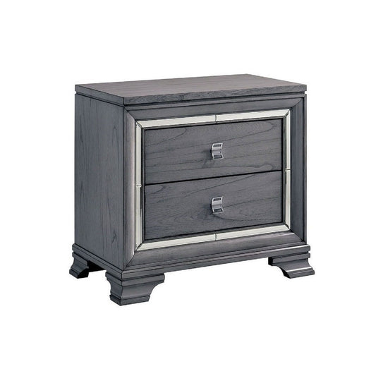Nightstand With Mirror Trim - Light Gray