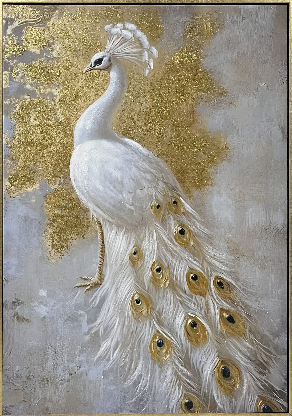 Pearl Plume - 28 X 40 - Hand-Embellished Canvas With Foil In Frame - Gold