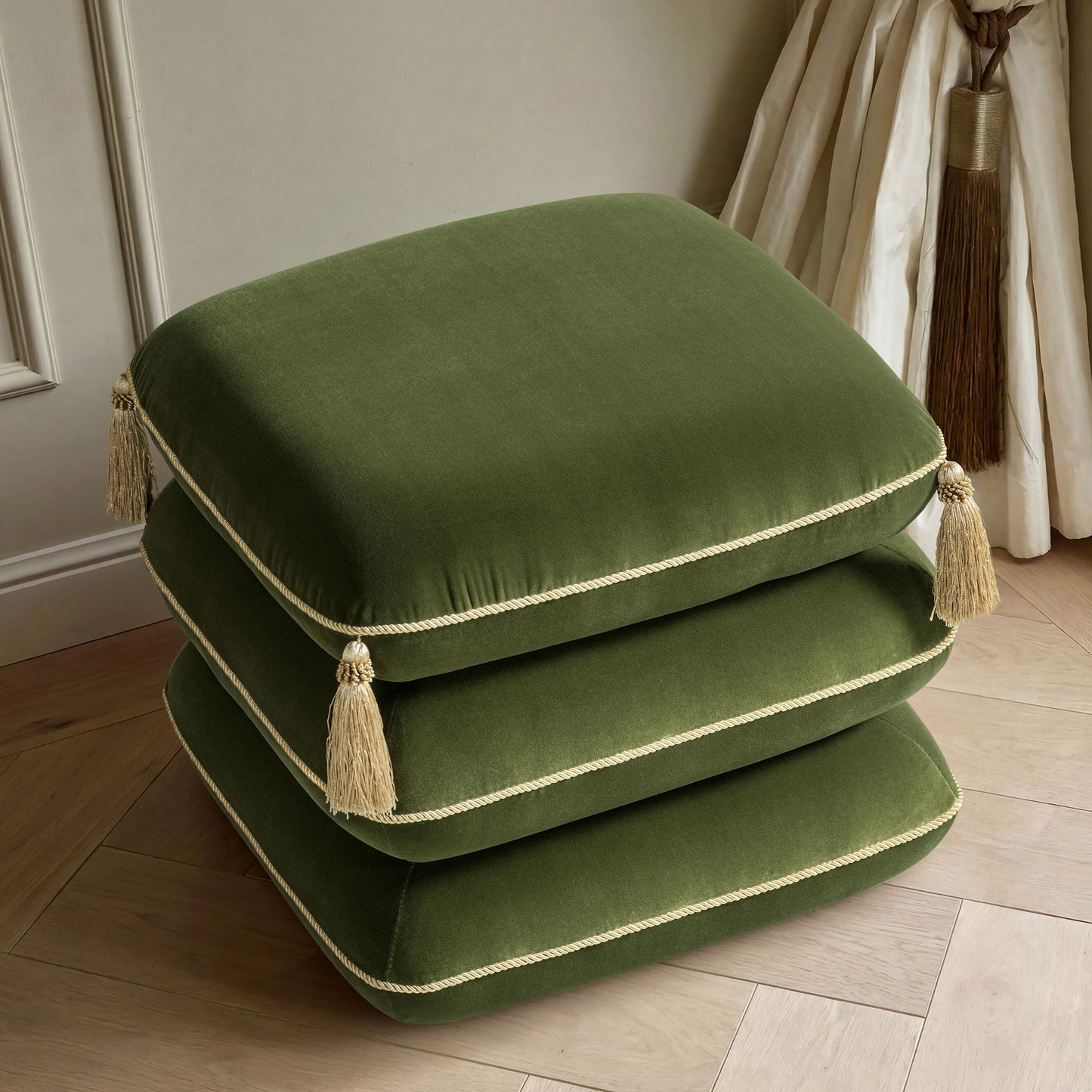 Monarch - Tassled Ottoman - Olive Green