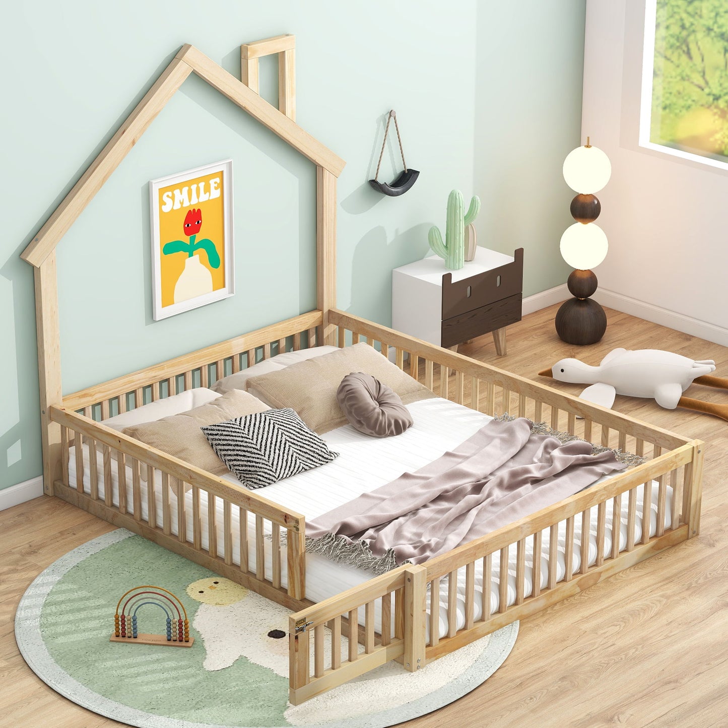 House Platform Bed With Guardrail