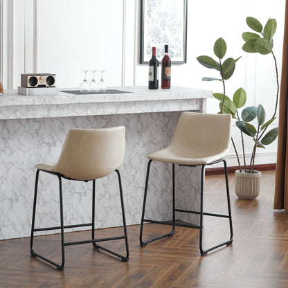 Vintage Style Armless Industrial Counter Stool With Metal Legs And Footrest For Kitchen Island, Cafe, Pub, Bar Counter (Set of 2) - Cream / Black