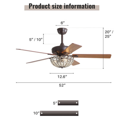 52" Ceiling Fan, 5 Blades, Reversible DC Motor - Coffee