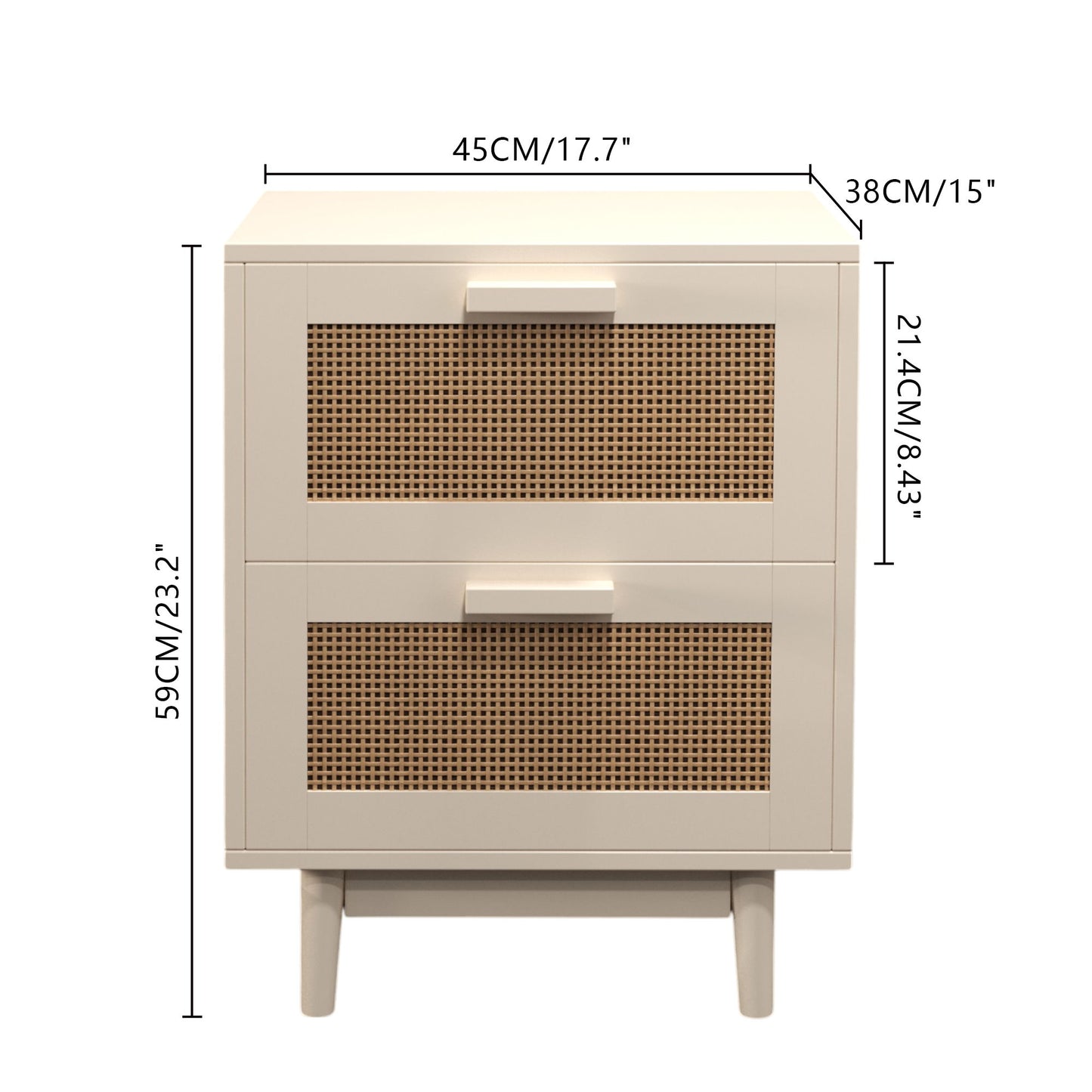 Nightstand With 2 Drawers, Storage Side Table For Bedroom - Antique Natural / Rattan