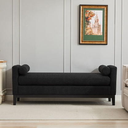 Upholstered End Of Bed Bench With Arms & 2 Bolsters For Bedroom