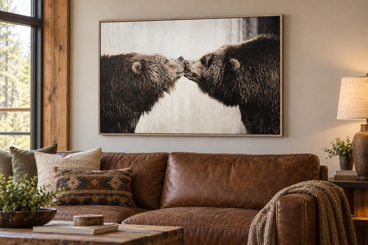 Wild Affinity - 48 X 32 - Hand-Embellished Canvas In Frame - Brown