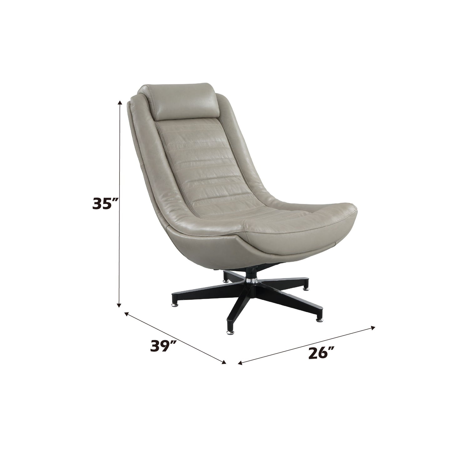 Piran - Twilight Top Grain Leather Accent Chair And Ottoman With Swivel - Gray