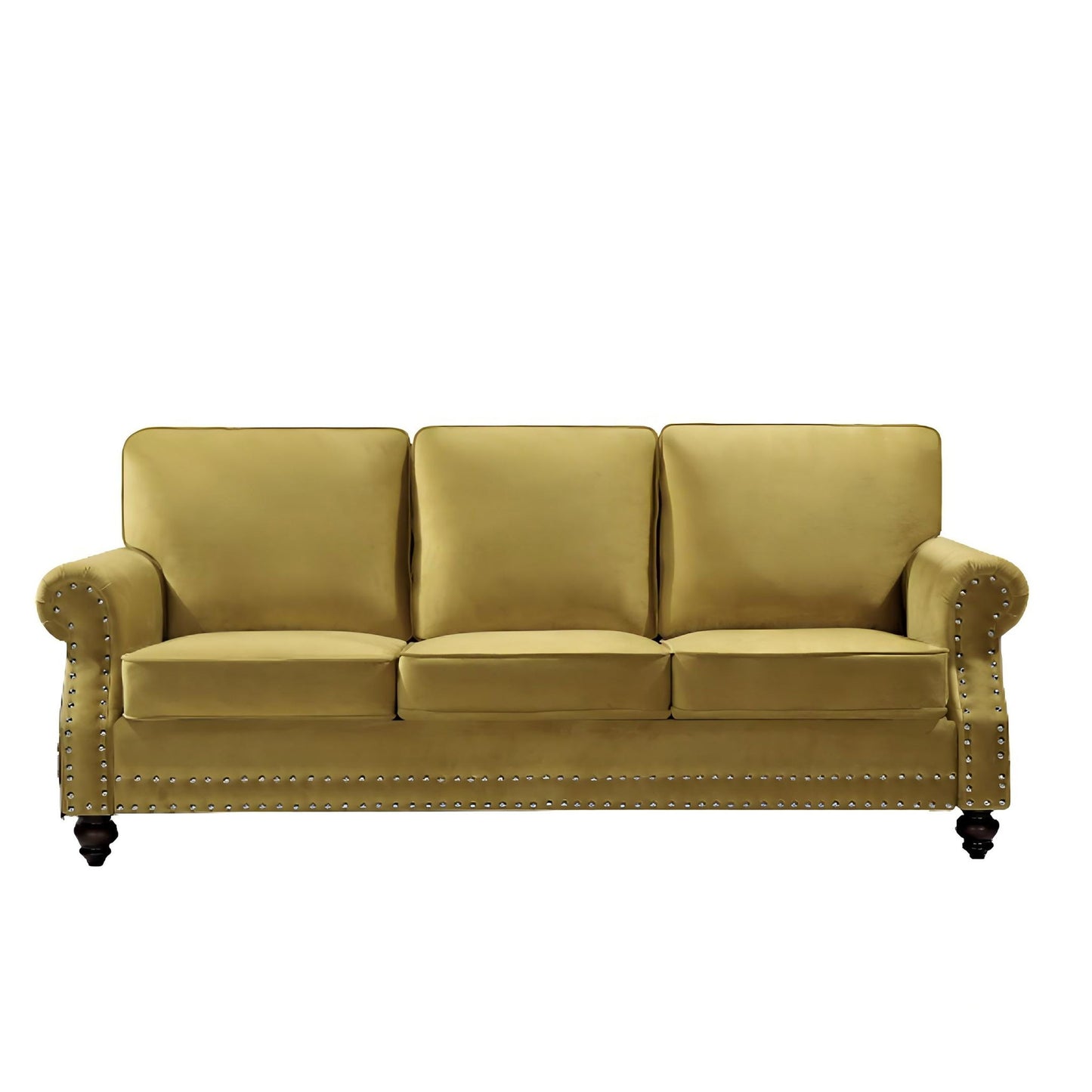 3 Seater Sofa With Nailhead Trim And Turned Legs For Living Room