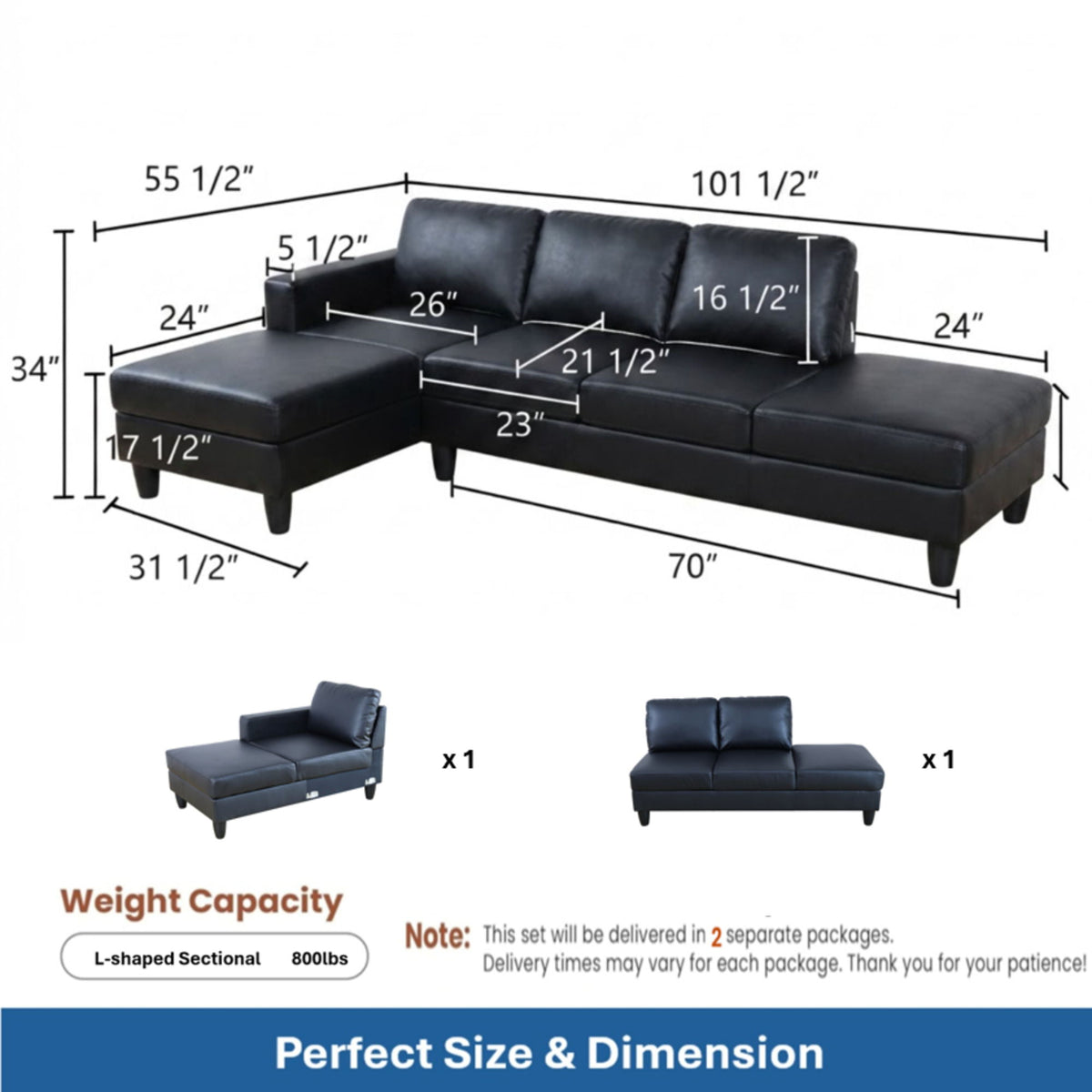 L - Shaped Sectional Sofa With Chaise & Ottoman