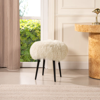 Alberta - Mongolian Sheepskin Round Ottoman