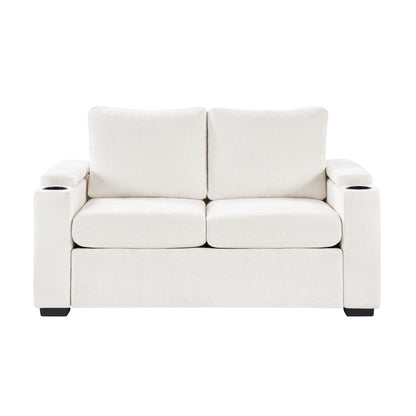 Pull Out Sofa Bed Loveseat With Twin Mattress, Cup Holders And Arm Storage