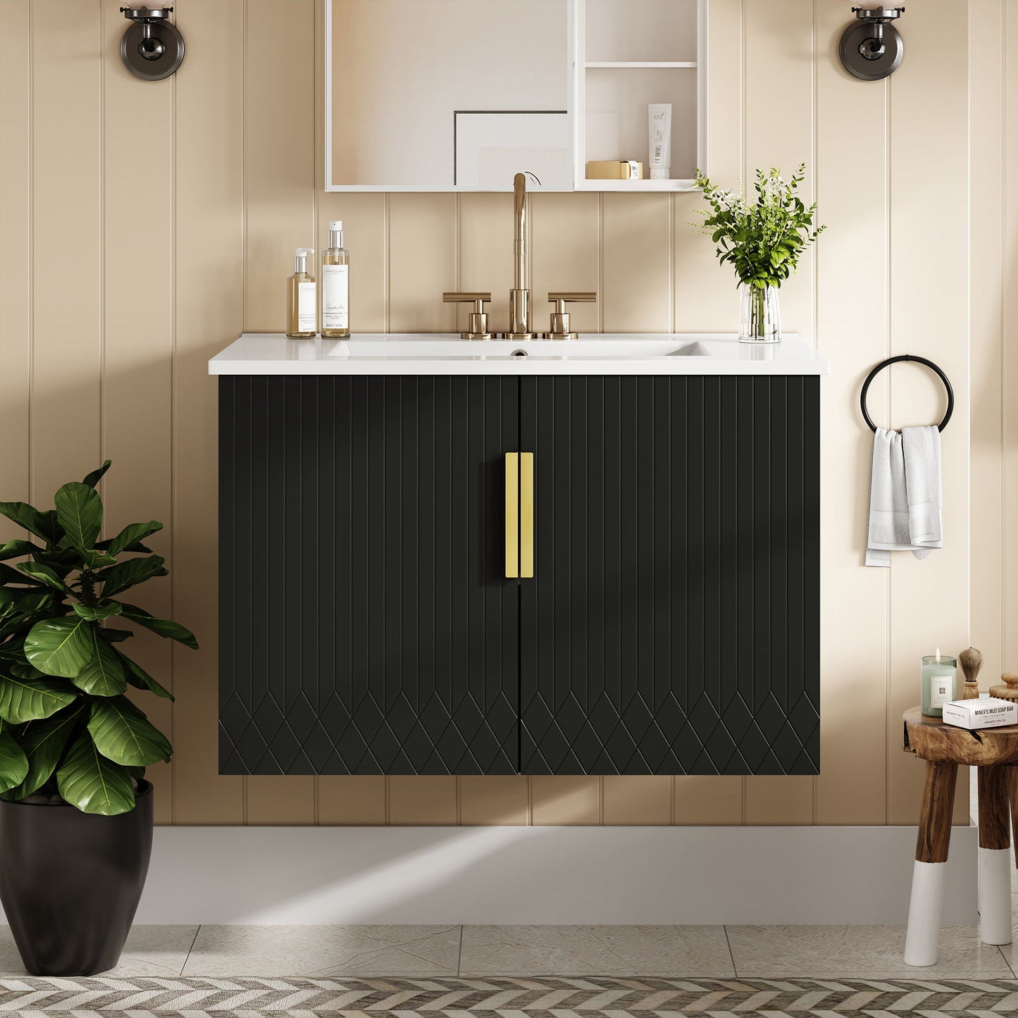 Bathroom Vanity With Sink, Rectangular Storage Cabinet With 2 Soft Closing Doors