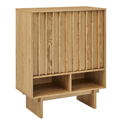 Sideboard Buffet Cabinet With Grille Slat Design With 3 Doors And Adjustable Shelves