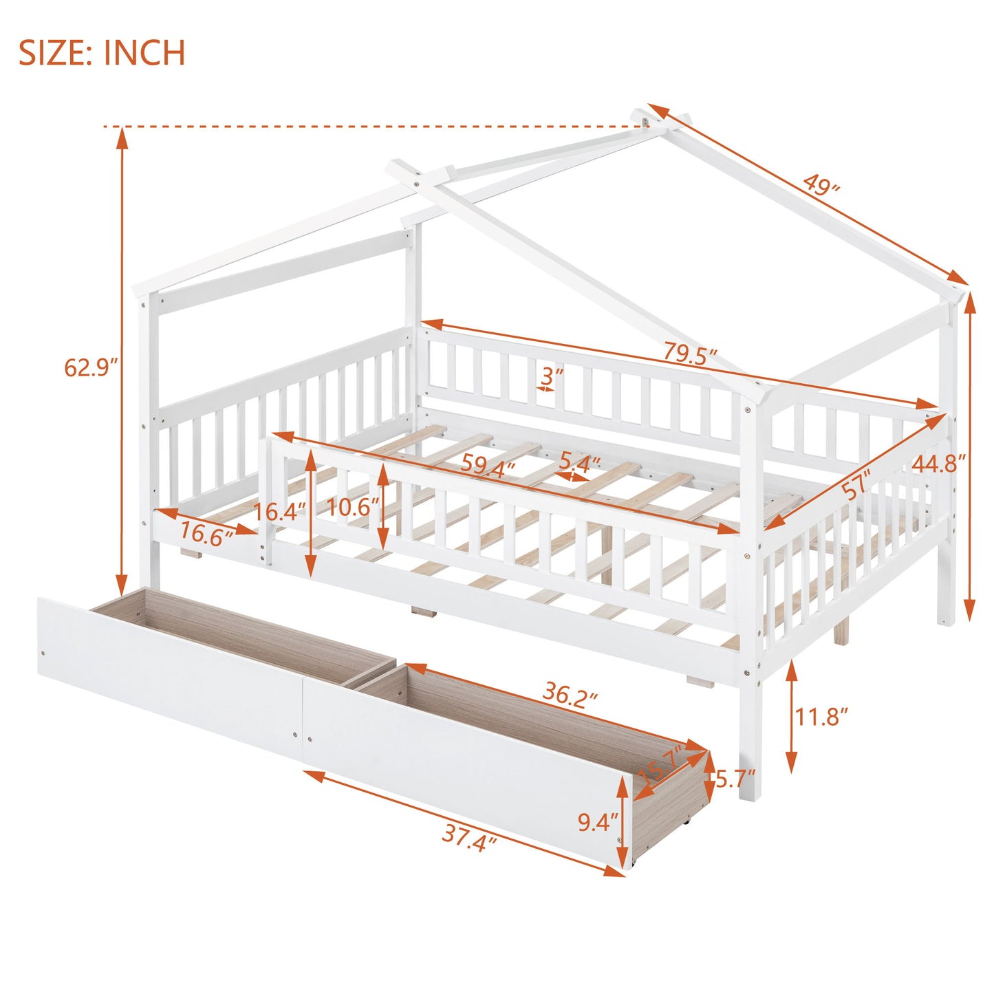 House Bed With 2 Drawers