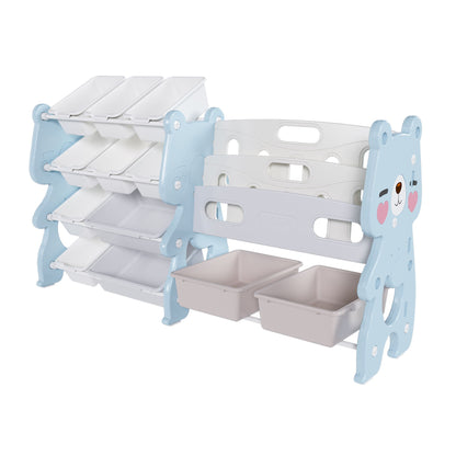 Kids Toy Storage Organizer With 2 Tier Bookshelf, Toy Storage With 12 Bins