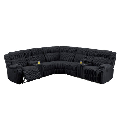 Manual Motion Reclining Sectional LAF / RAF Loveseat With Consoles Cup Holders Upholstered Living Room - Black