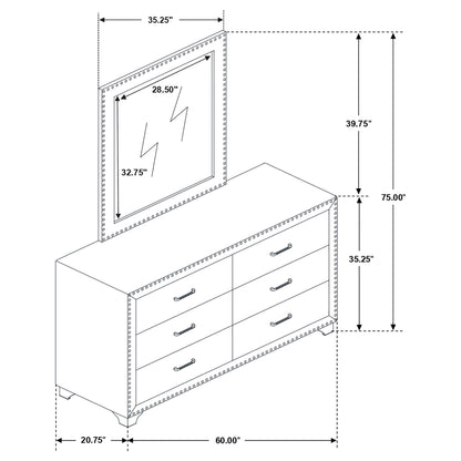 6 Drawer Upholstered Dresser With Mirror - Blue