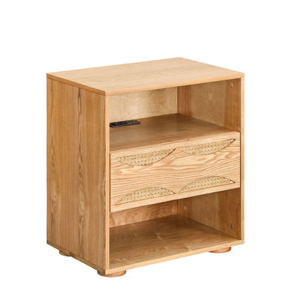 Nightstand With USB Ports & Outlet Hole, End Table With Drawer