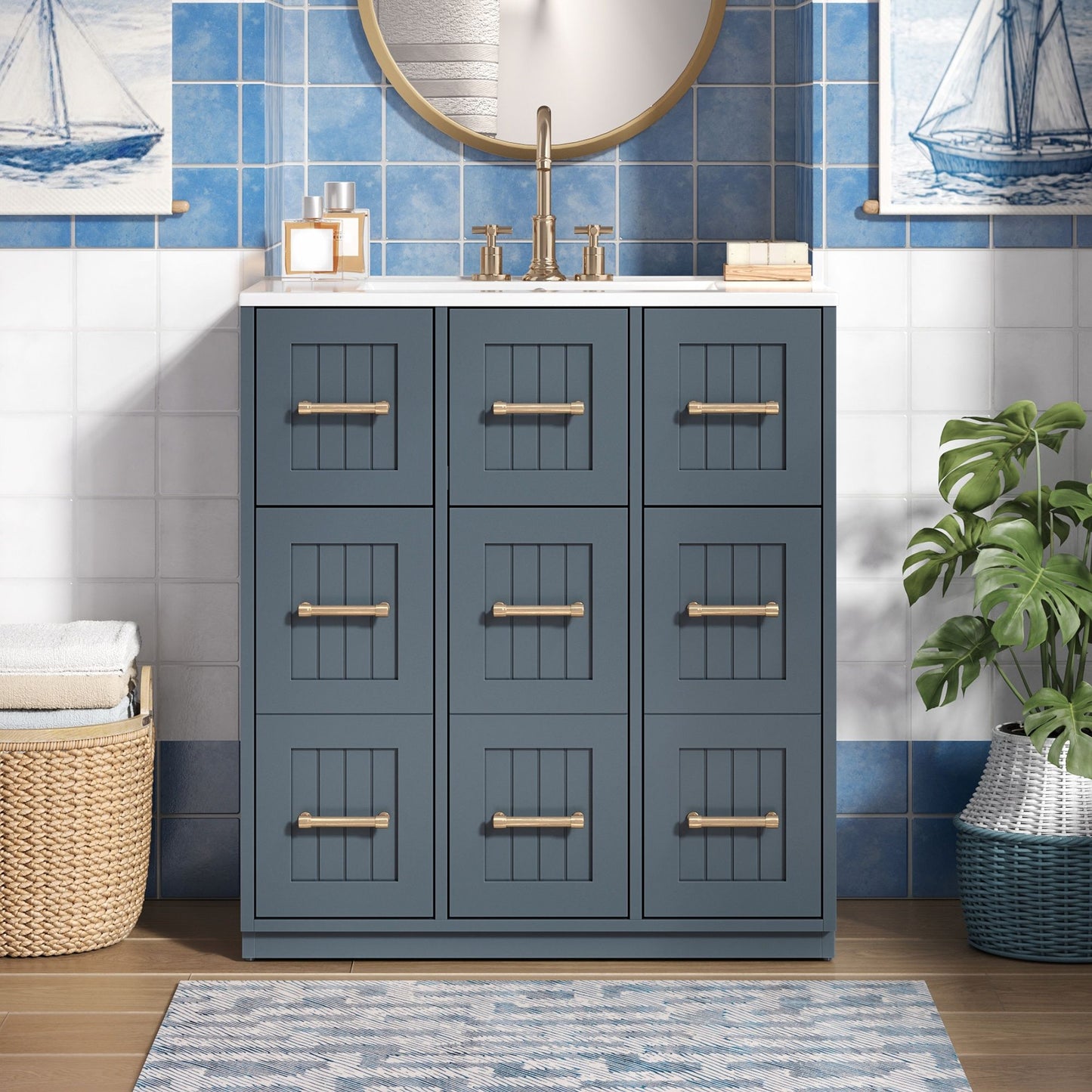 Bathroom Vanity With Undermount Sink, Soft-Close Doors, Drawers, Ceramic Sink