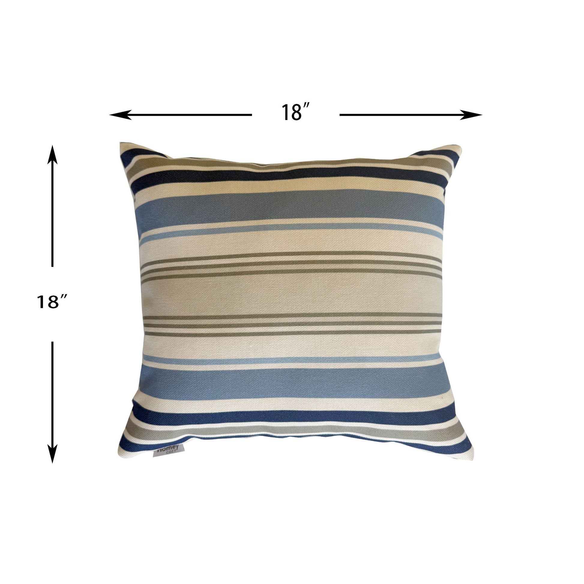 Striped pillow with dimensions on a white background
