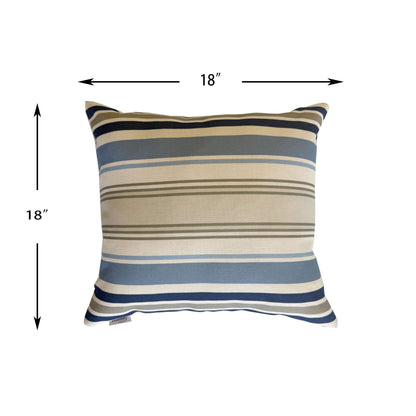 Striped pillow with dimensions on a white background