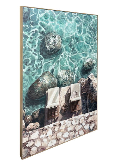Cove Reverie II Hand-Embellished Canvas In Frame - Aqua / White