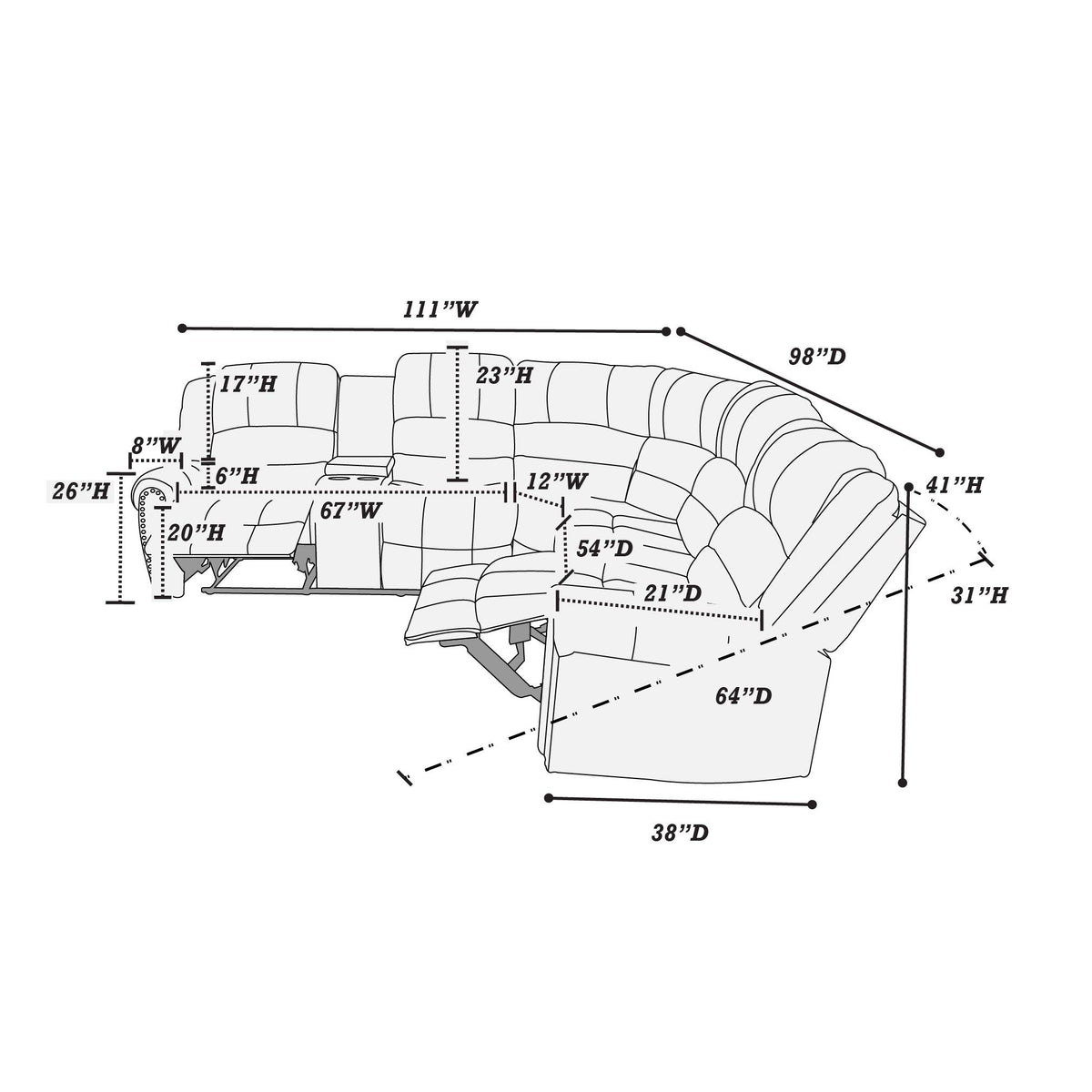 Reclining Sectional Sofa With Console