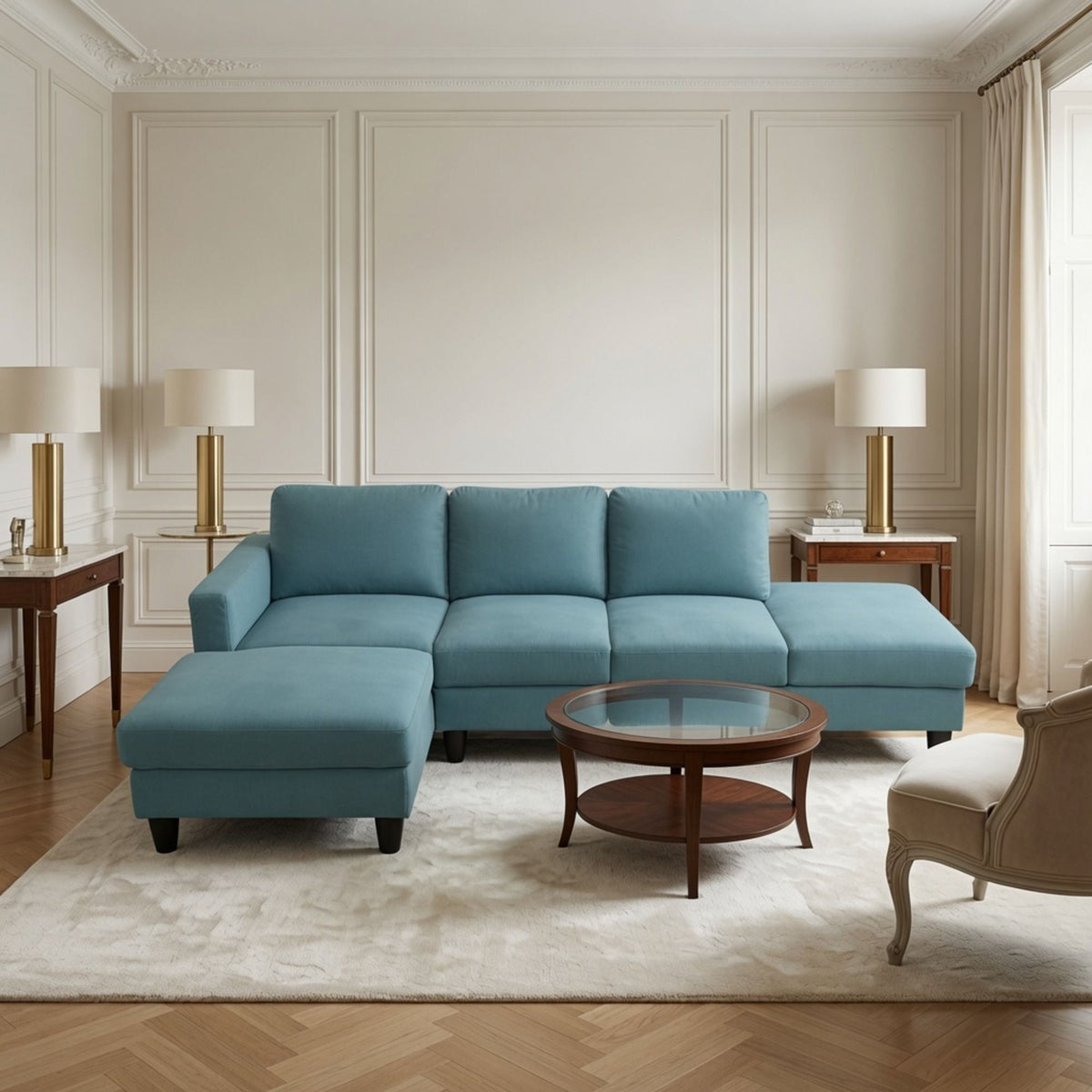 L - Shaped Sectional Sofa With Chaise & Ottoman