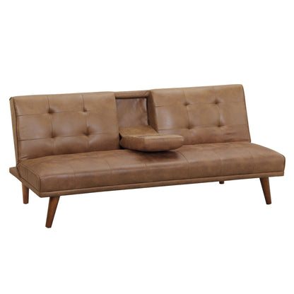 Tufted Convertible Sofa With Cup Holders - Brown