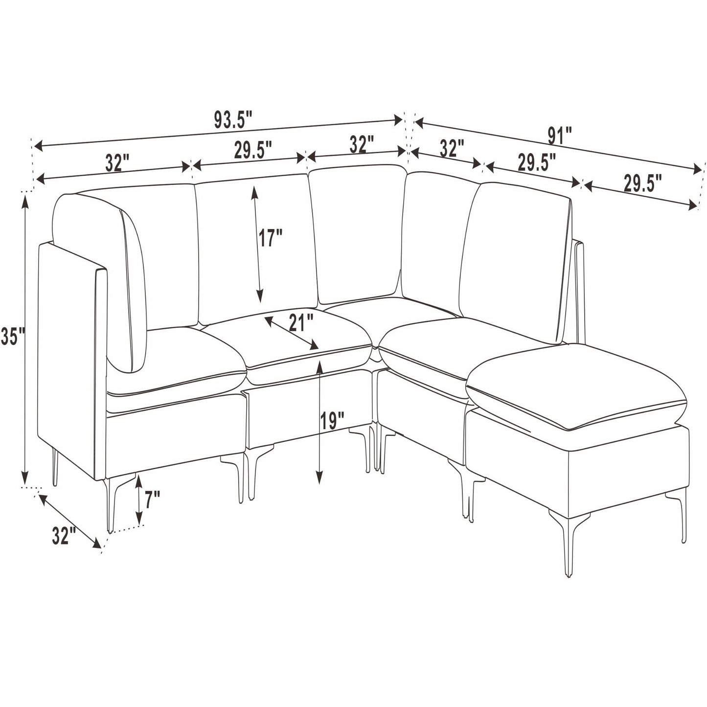 Upholstered Modular Sectional & Tall Legs