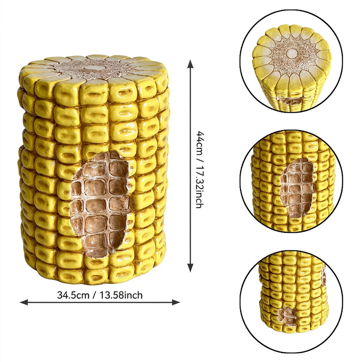 Novelty Corn Cob Stool, Plant Stand With Textured Kernels, For Home & Garden Decor - Yellow